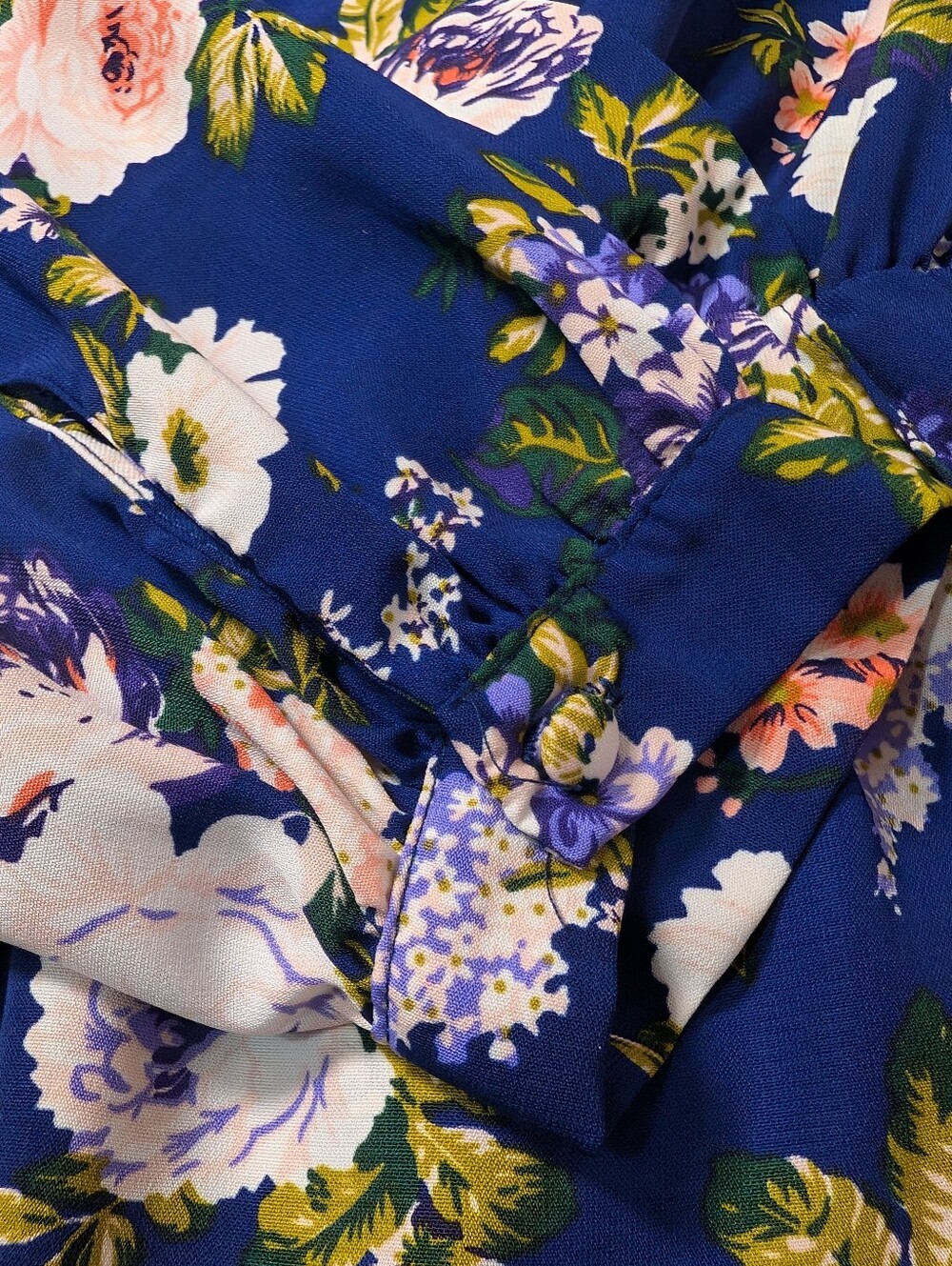 Lulus Navy Blue Floral Long Sleeve Faux Wrap Tulip Hem Mini Dress M - Picture 7 of 12